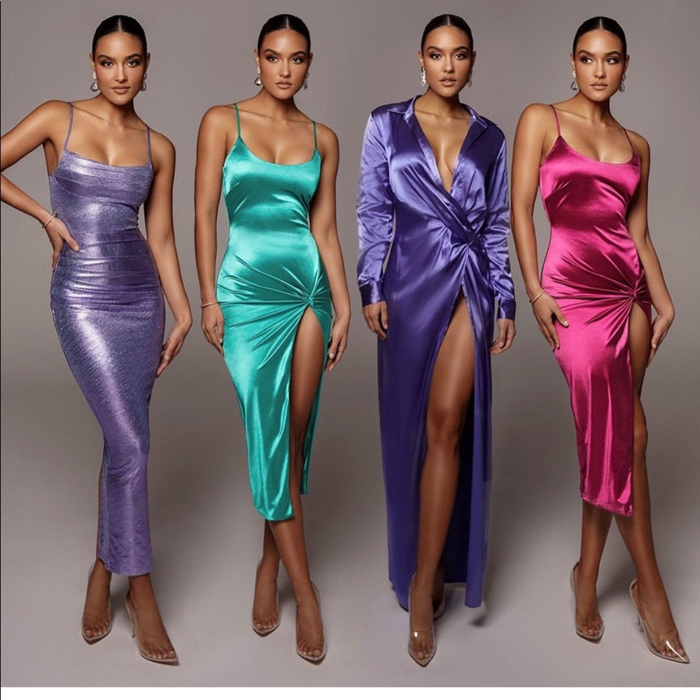 Teal/Torquoise Jluxlabel satin high slit dress
